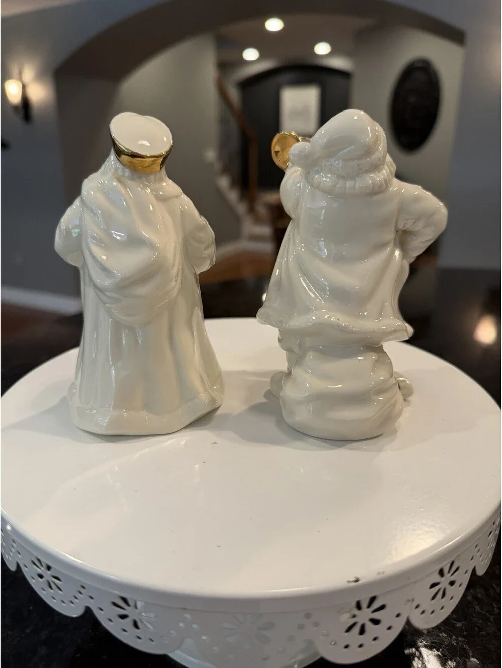 Vtg Lenox Santa’s With Gold Trim Handcrafted By Lennox Set Of 2 EUC